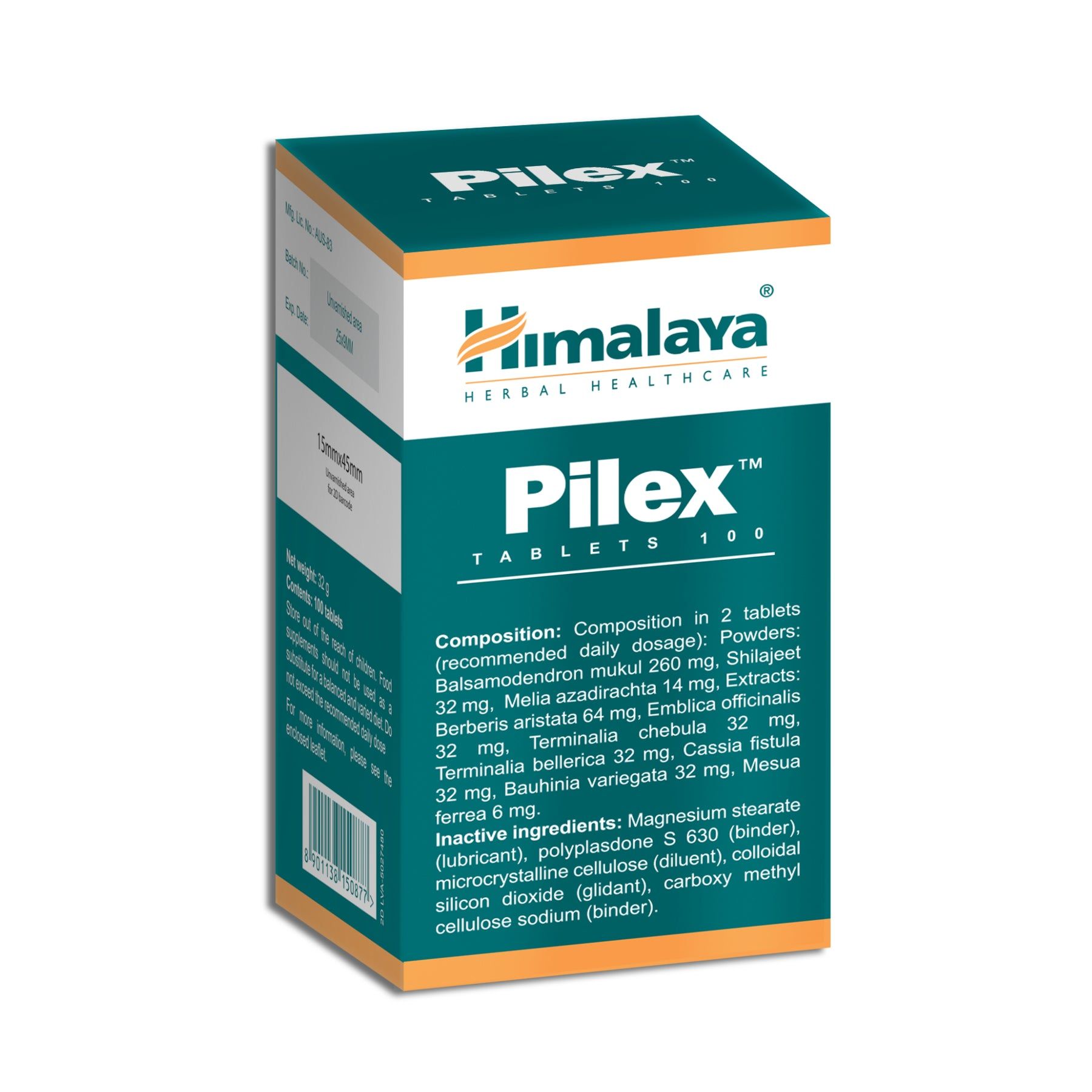 Confezione da 100 compresse Himalaya Pilex. Contiene composizione e ingredienti.