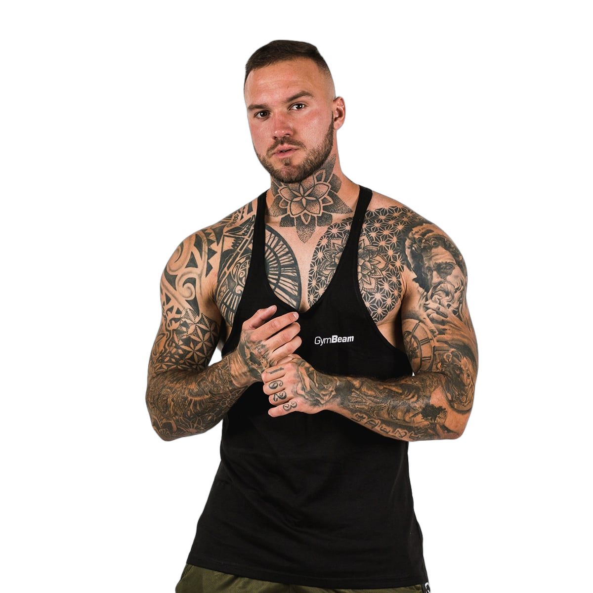 GymBeam Canotta uomo Stringer nera regular con taglio a Y sul retro
