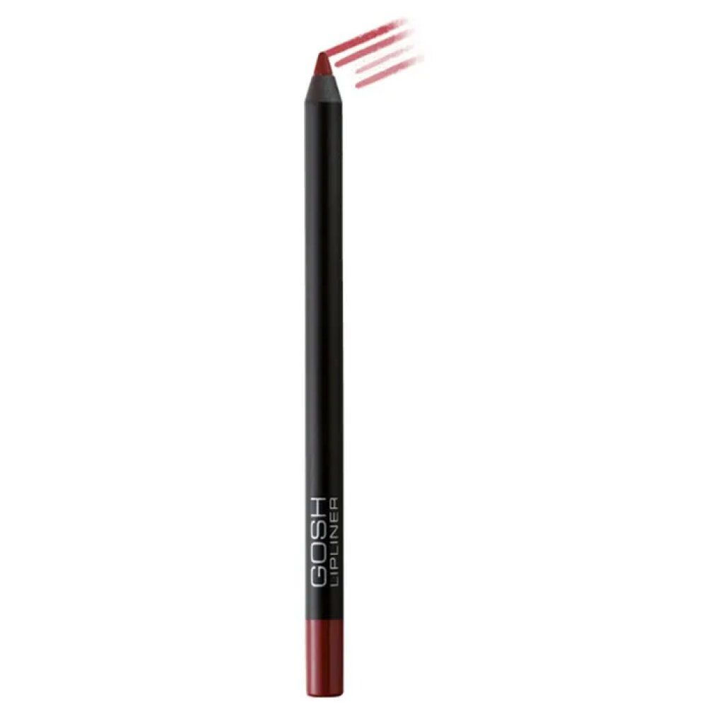 Gosh Lipliner Waterproof 003 Cardinal Red. Matita nera con punta rossa. Tratto di colore visibile.