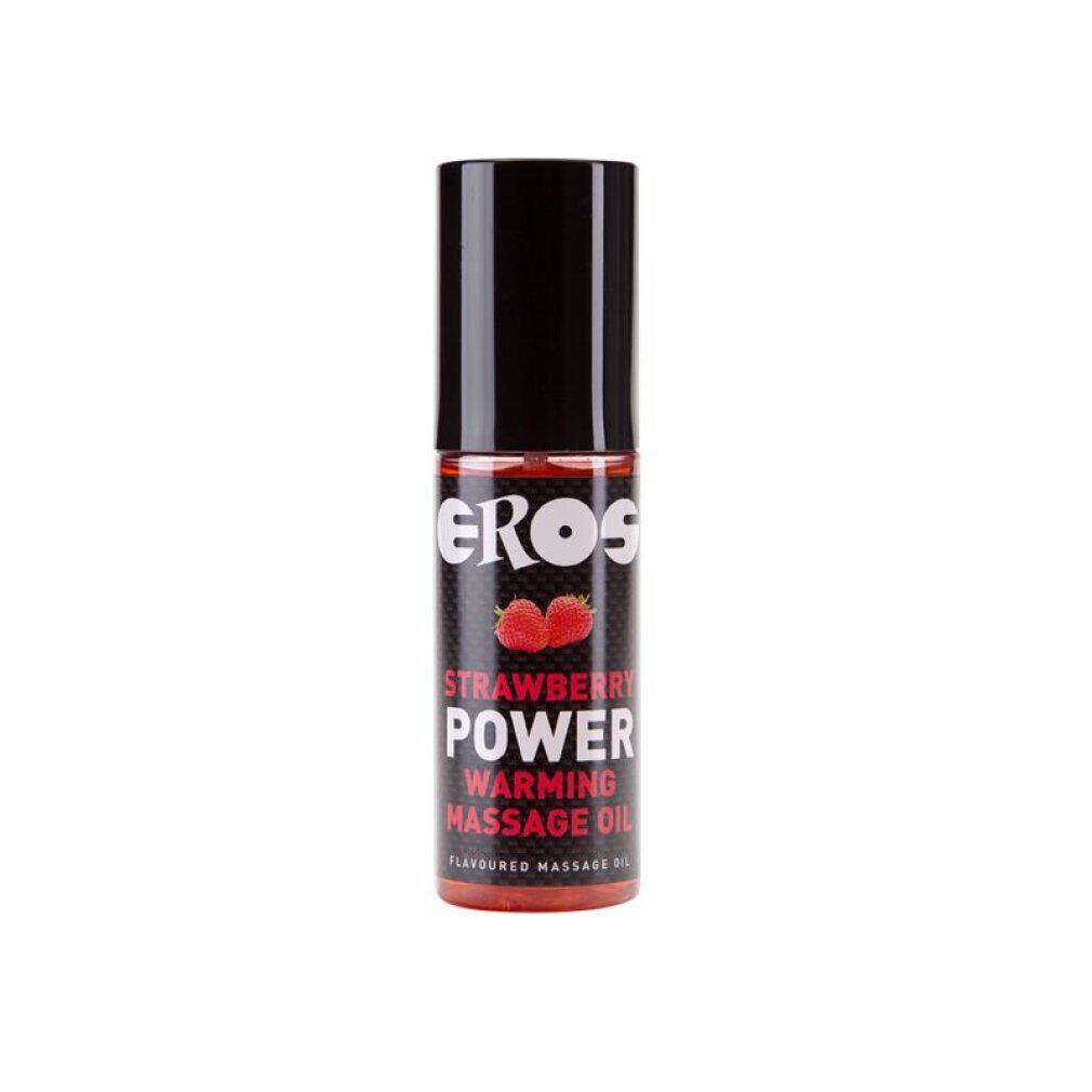 Olio da massaggio riscaldante Eros Power, gusto fragola, flacone da 100ml.