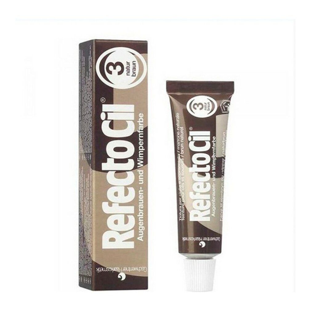 Confezione Refectocil 3, marrone naturale. Tubo e scatola con informazioni sul prodotto.
