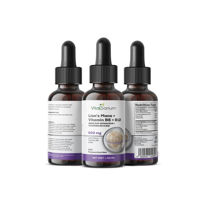 VitalSanum Reishi + Magnesio gocce, 50ml. Tre flaconi in vetro marrone con contagocce.