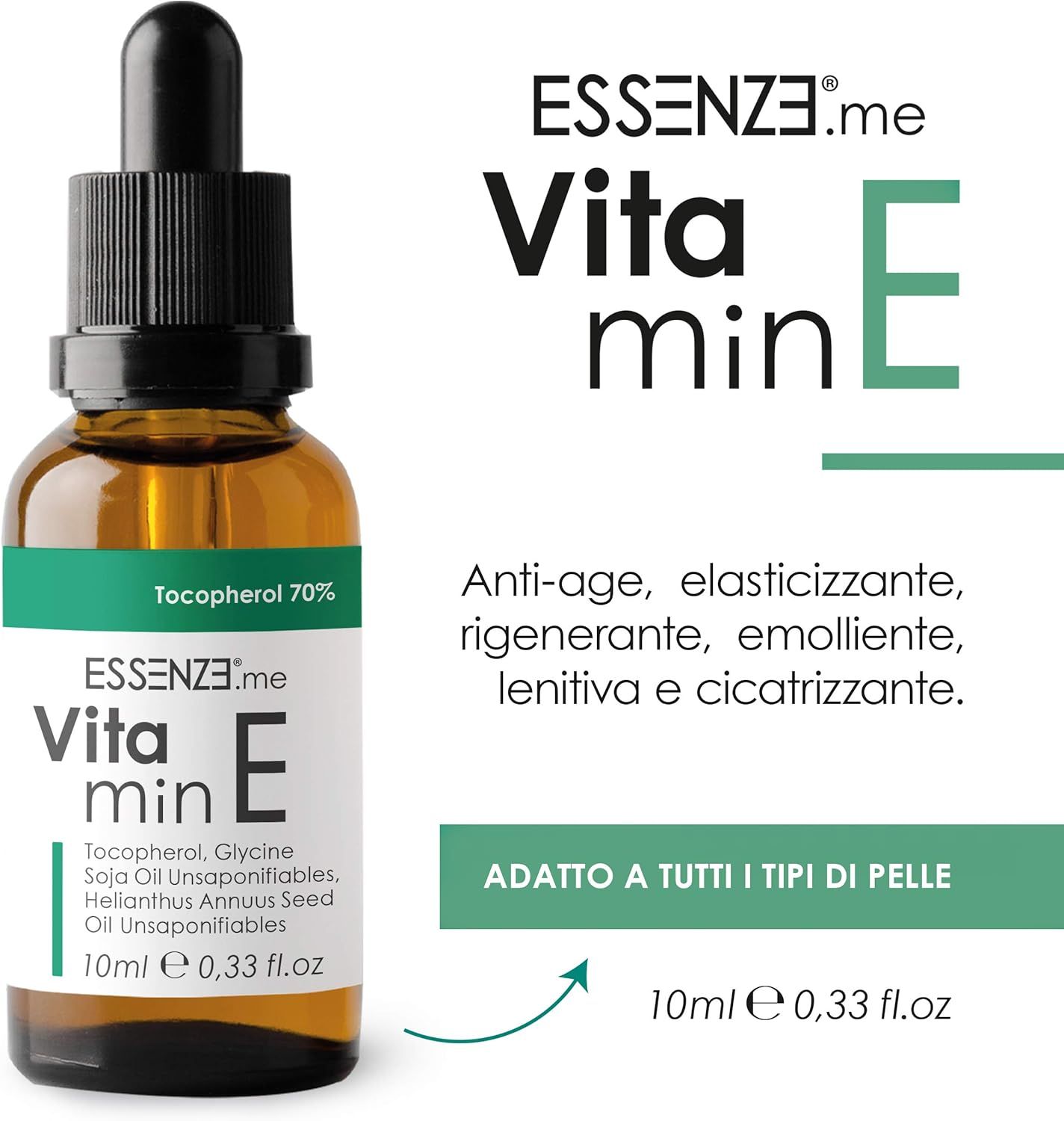 Essenze.me Vitamin E Olio di Vitamina E Tocoferolo 70% Booster Antiossidante per Sieri, Oli e Creme