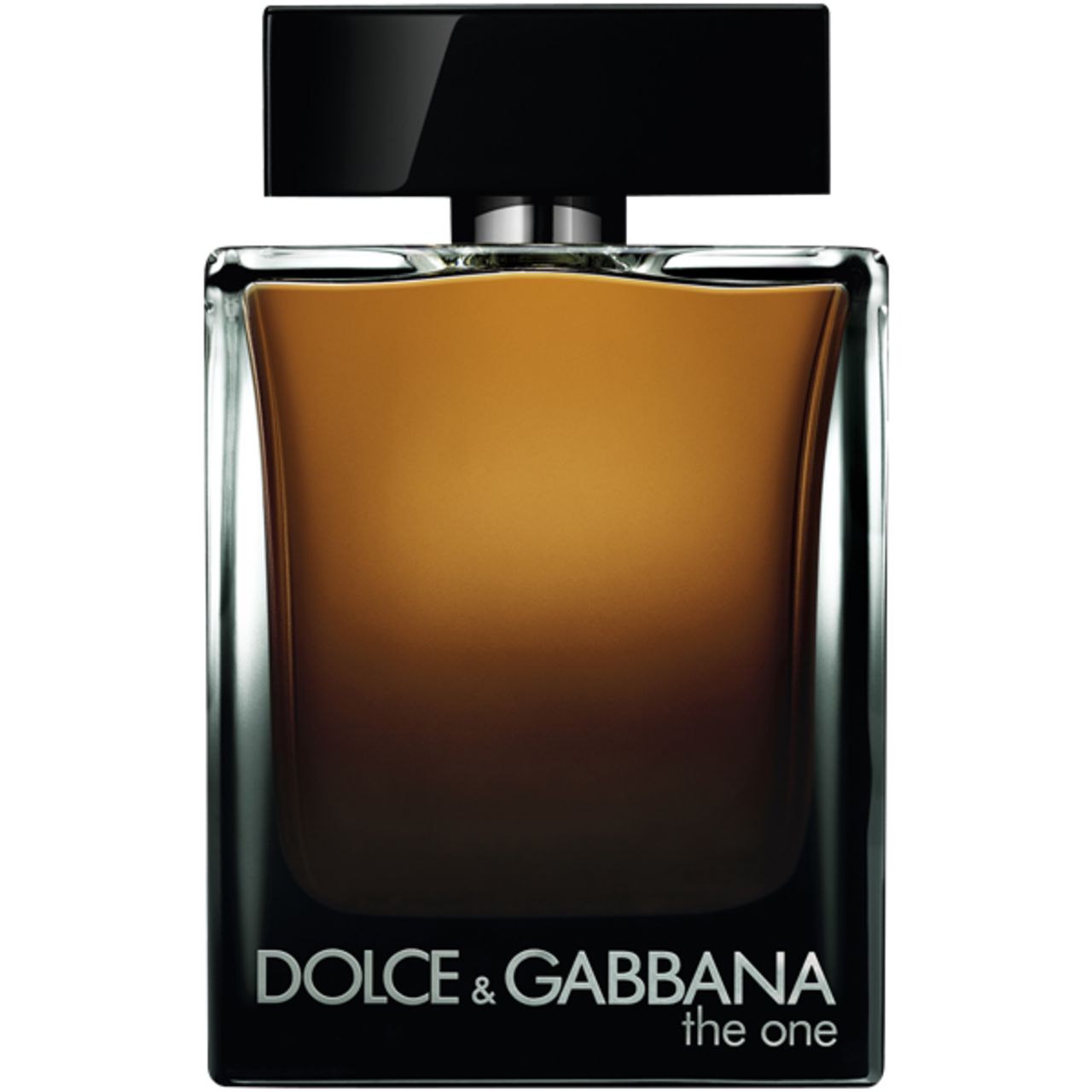 Flacone marrone scuro Dolce & Gabbana The One For Men EdP Nat. Spray. Tappo nero, forma rettangolare, marchio in basso.