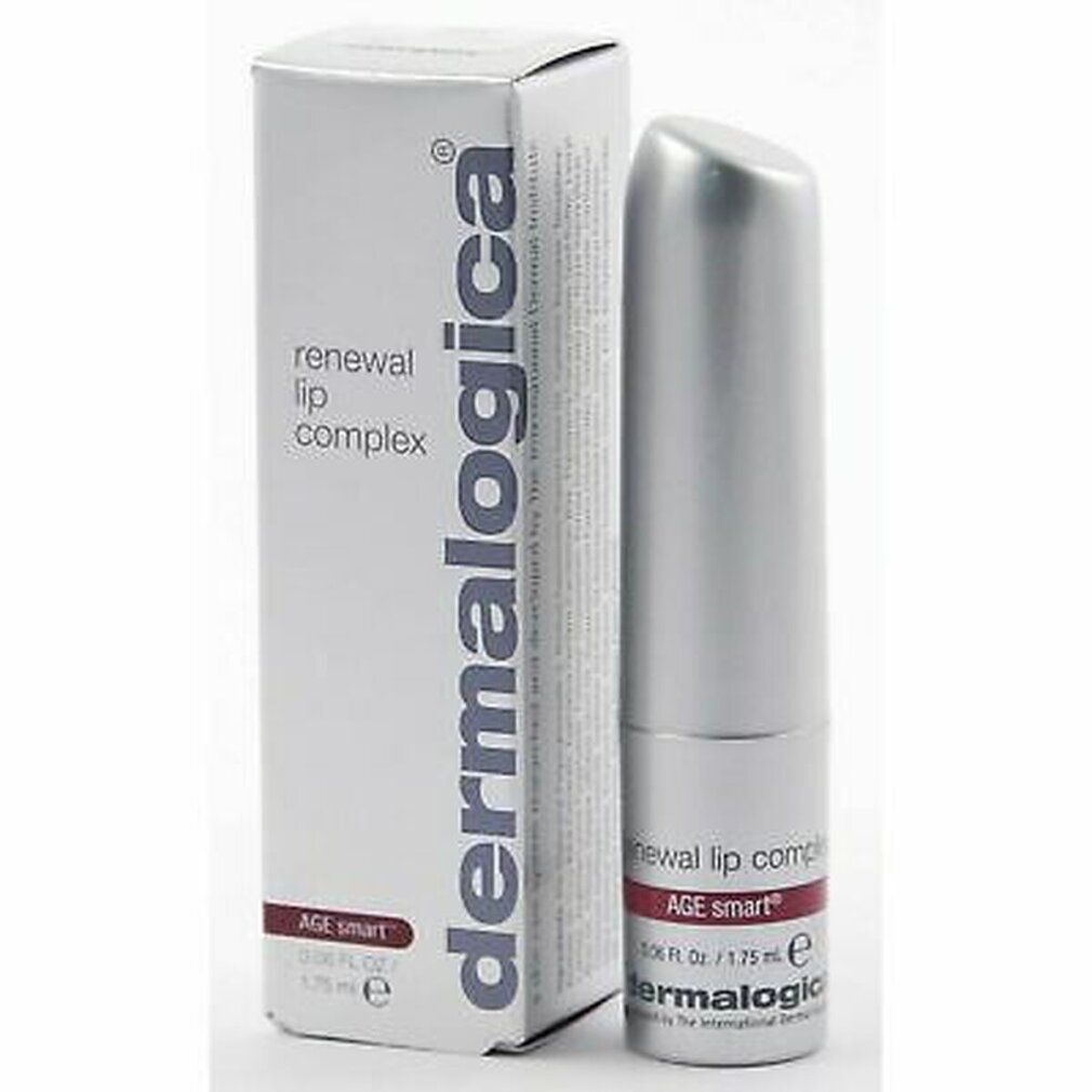 Balsamo labbra e confezione. Confezione: bianca, scritta Dermalogica, renewal lip complex, AGE smart.