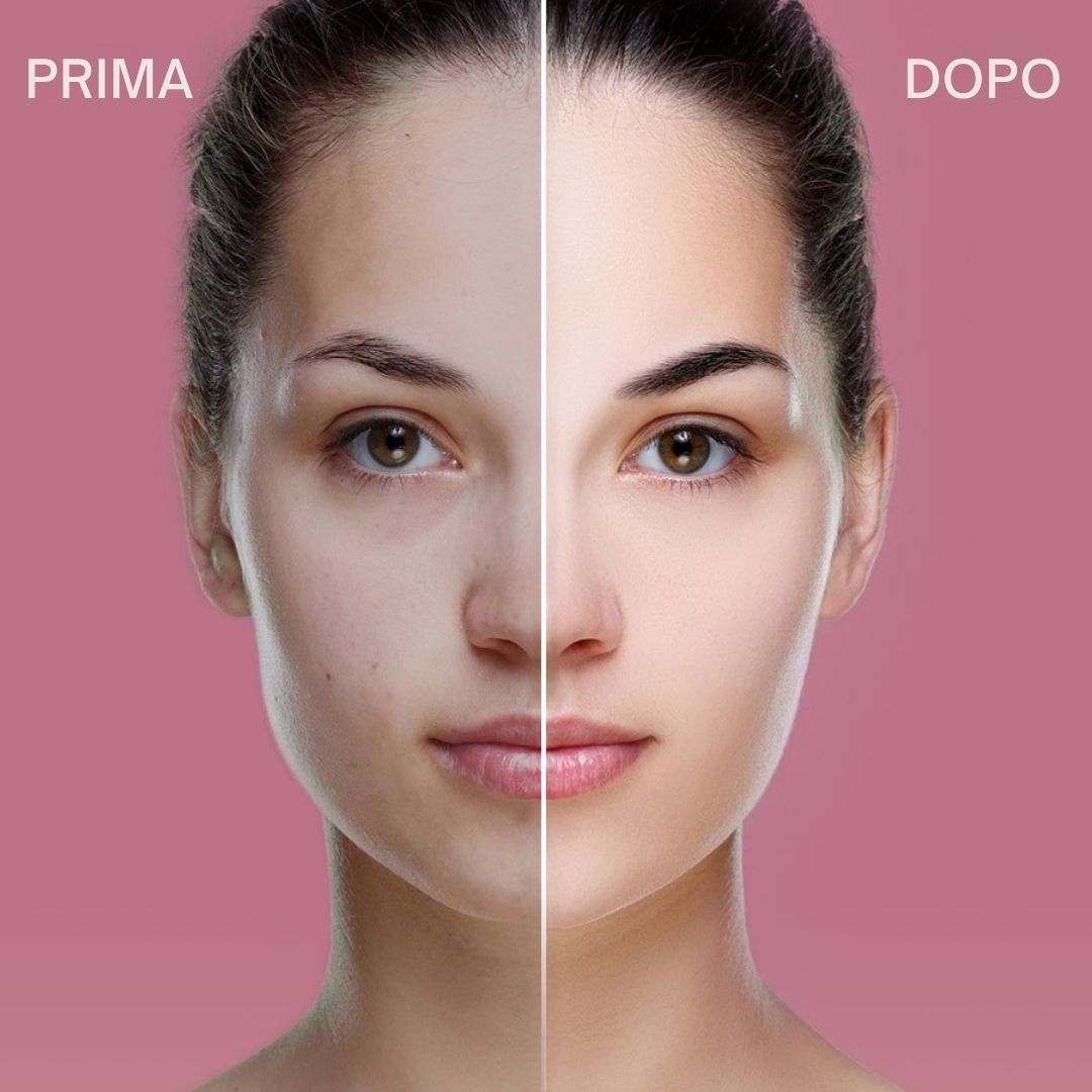 Donna con boa di piume. Testo: Consigliato per tutti i tipi di pelle, perdita di compattezza e rughe, assistenza globale 3 in 1.