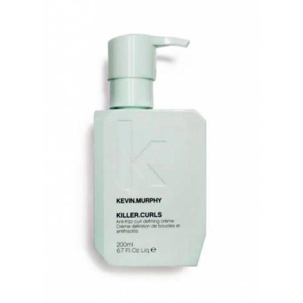 Prodotto azzurro con dosatore a pompa. Scritta: KILLER.CURLS, 200 ml. Crema anti-crespo per ricci.