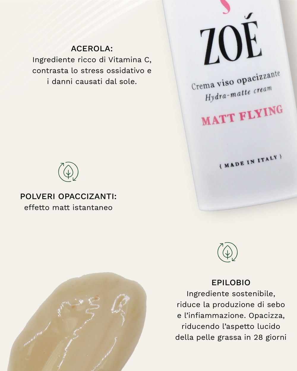 MATT FLYING Crema viso opacizzante con Complesso Antinquinamento, Acido Ialuronico e Vitamina C