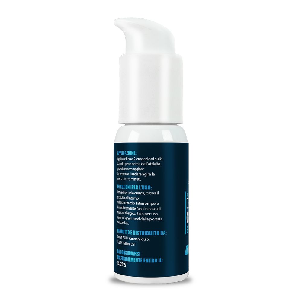 Flacone blu con erogatore bianco. Retro con testo in italiano. Contiene istruzioni per l'uso.