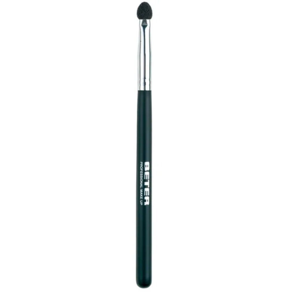 Applicatore ombretto Beter. Manico nero, ghiera argentata, applicatore ovale nero. Testo: BETER PROFESSIONAL MAKE UP.