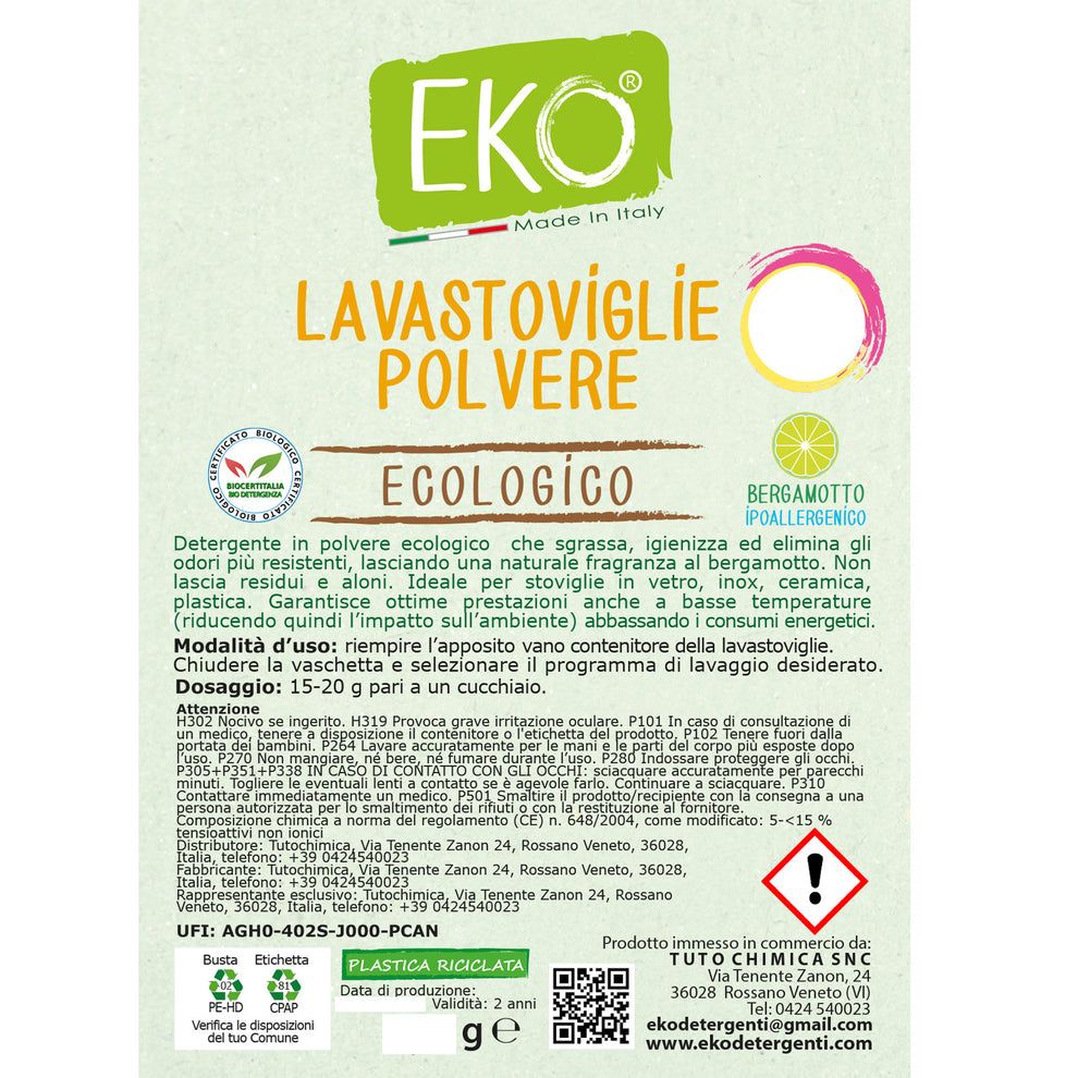 EKO Lavastoviglie in polvere ecologico, al bergamotto, 400g.