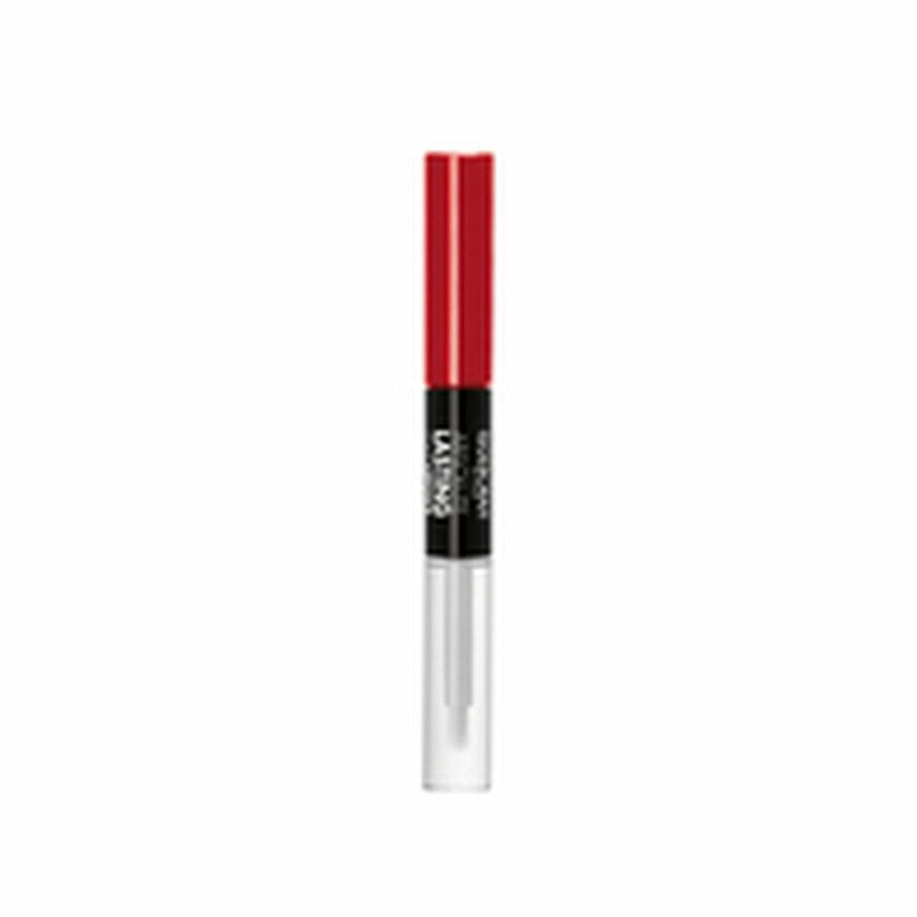 Rossetto doppio. Tappo rosso, parte centrale nera con testo. Contenitore trasparente con applicatore. Nome prodotto: Absolute Lasting.