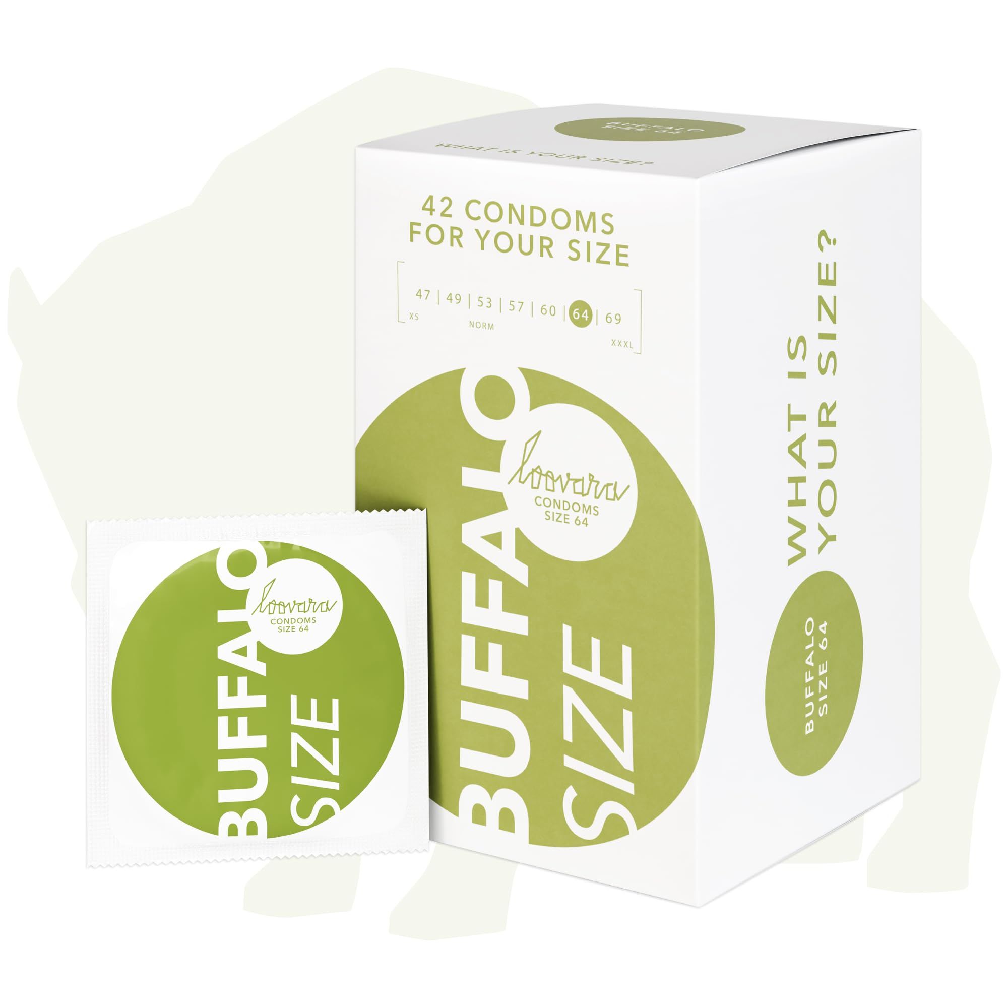 Confezione di preservativi Loovara Buffalo XXL, vista frontale.
