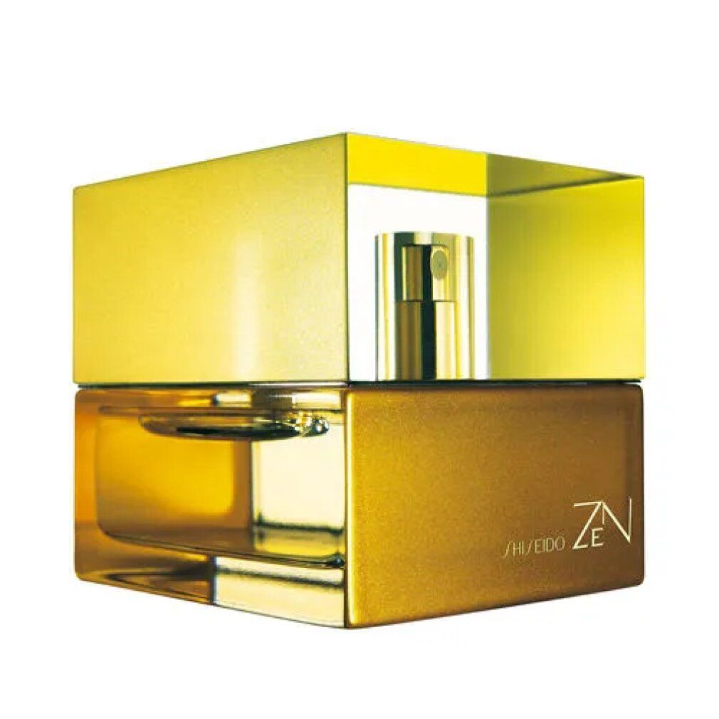 Flacone dorato con tappo dorato. Scritta "ZEN" e "SHISEIDO".