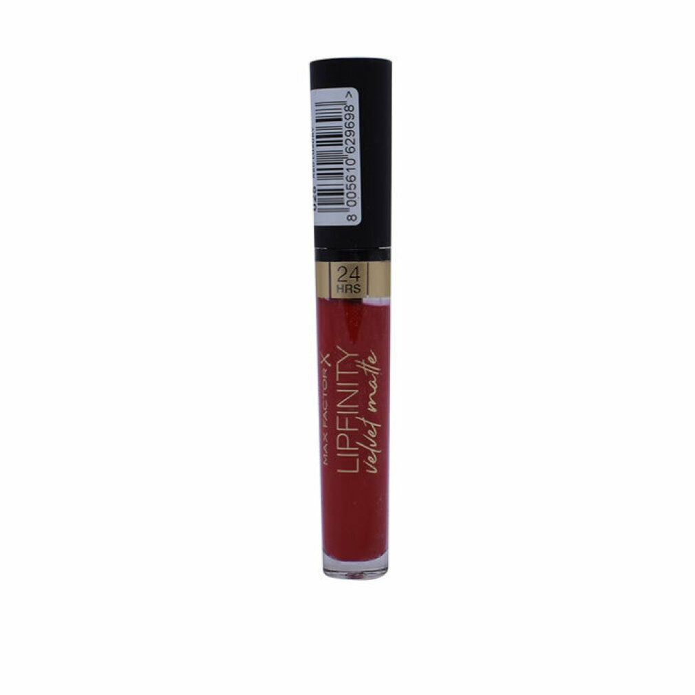 Rossetto rosso con tappo nero. Nome del prodotto: LIPFINITY velvet matte. Scritta: 24 HRS.