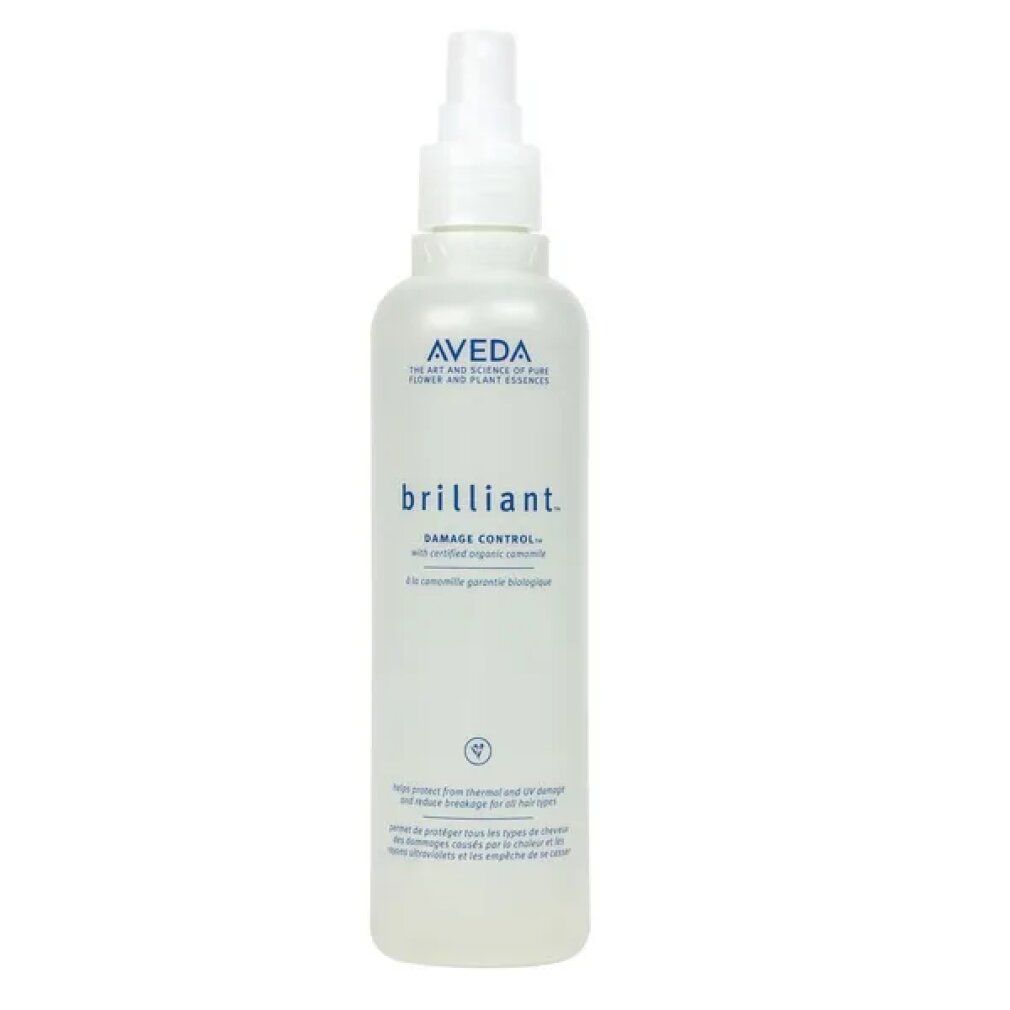 Aveda Brilliant Damage Control. Flacone con spruzzatore. Testo: Aveda, brilliant, Damage Control. 250 ml.
