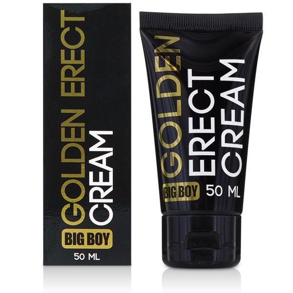 Tubo di crema e confezione, nero con scritta dorata: Golden Erect Cream, Big Boy, 50 ml.