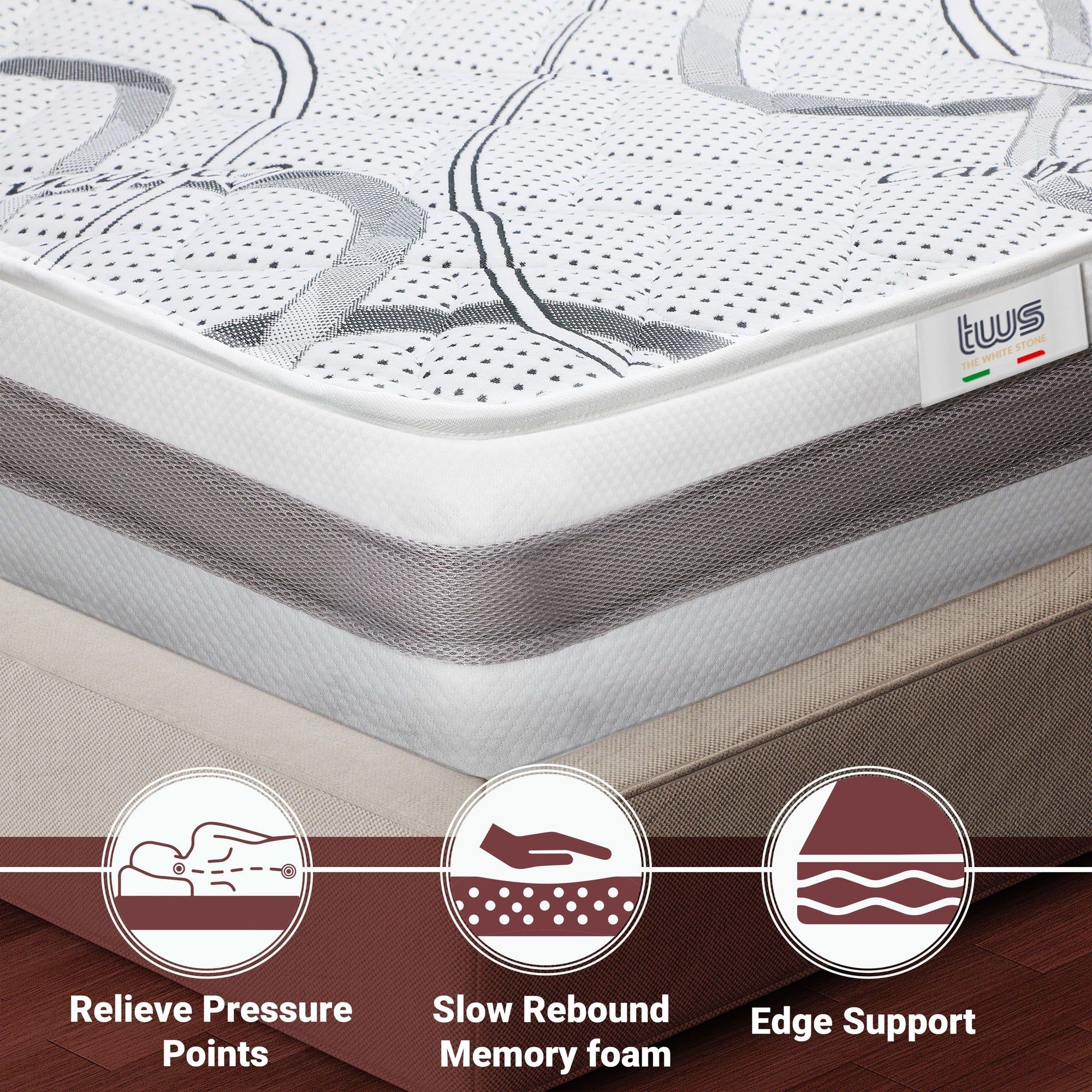 The White Stone Materasso in Memory Foam a Una Piazza e Mezza 120x190 Altezza 27 cm