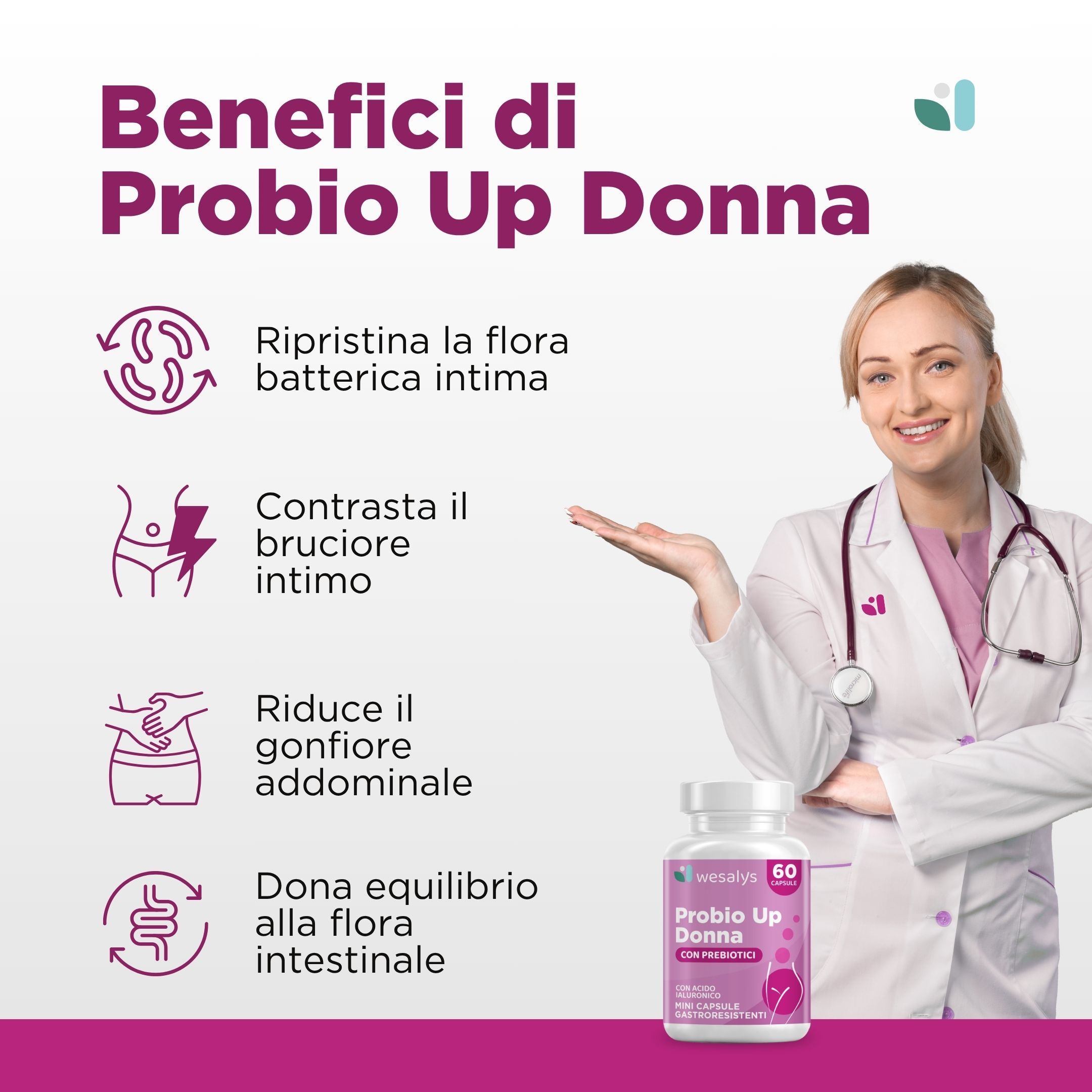 Probio Up Donna: Probiotico per la salute intima e intestinale femminile.