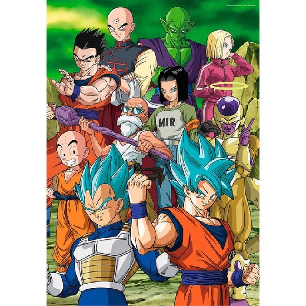 Puzzle con personaggi di Dragonball. Vari personaggi su sfondo verde. Senza confezione.