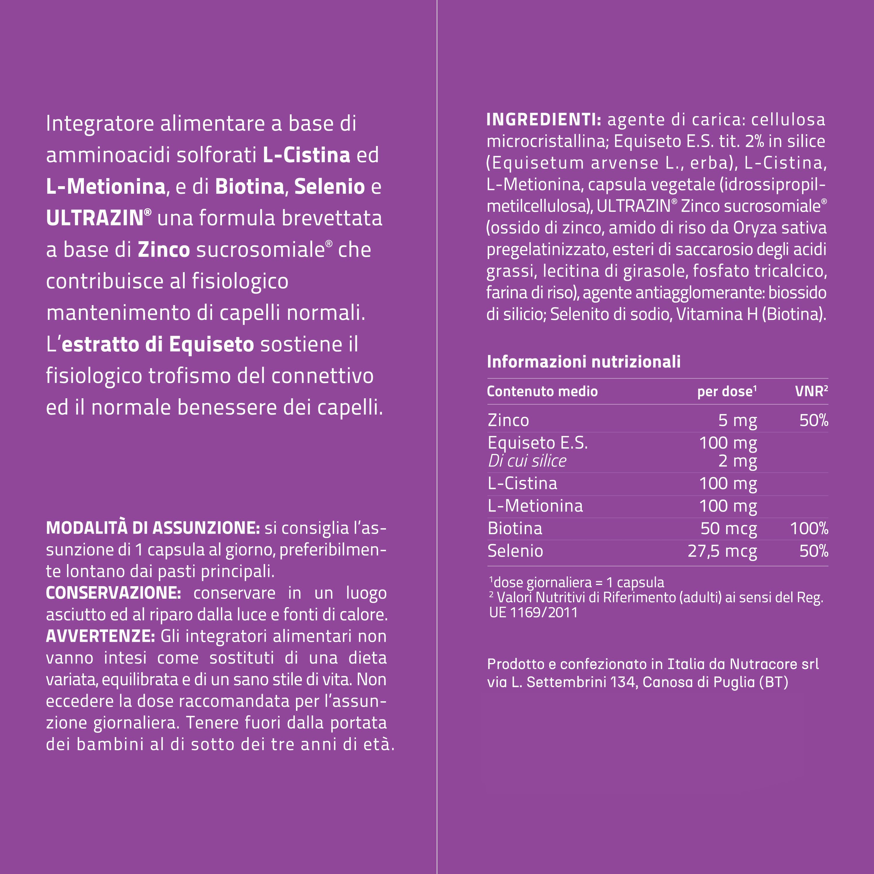 NURE Hair Plus 60 cps da 600 mg | Integratore capelli forti e sani, integratore capelli donna, uomo