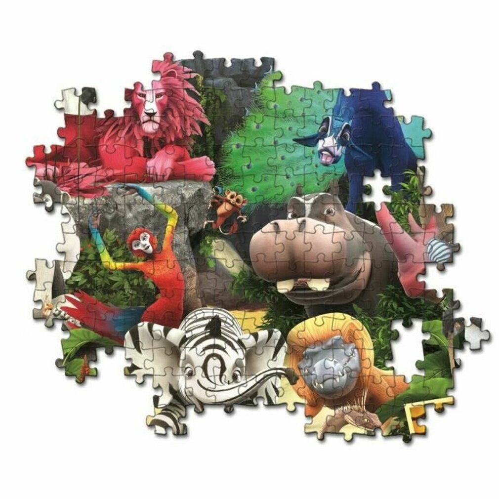 Puzzle Zafari, 104 pezzi, assemblato. Illustrazioni della giungla con animali: leone, zebra, scimmia, ippopotamo, rinoceronte, pappagallo, gorilla.