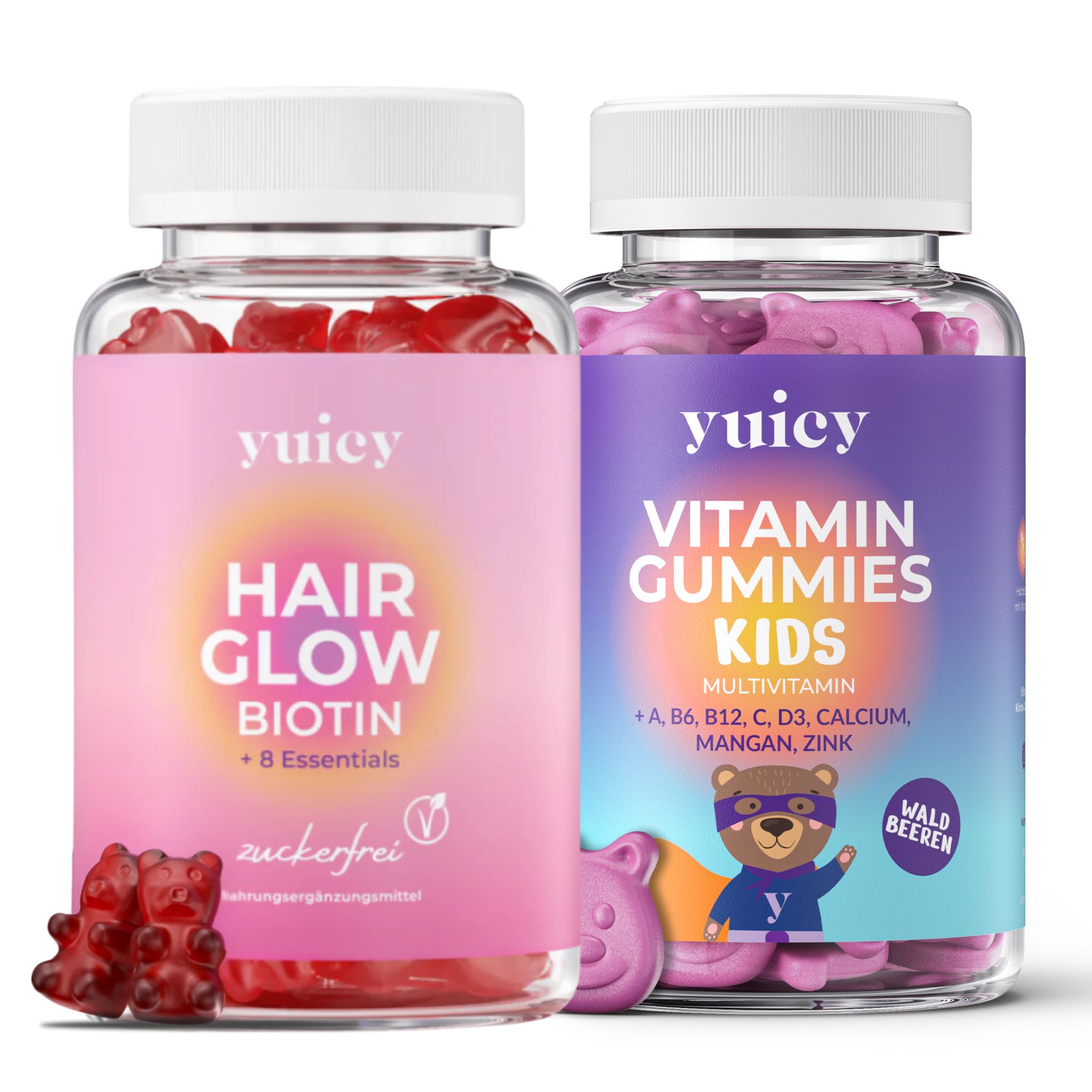 yuicy® Hair Glow & Kids Multivitamin - caramelle gommose alla frutta ad alto contenuto di vitamine