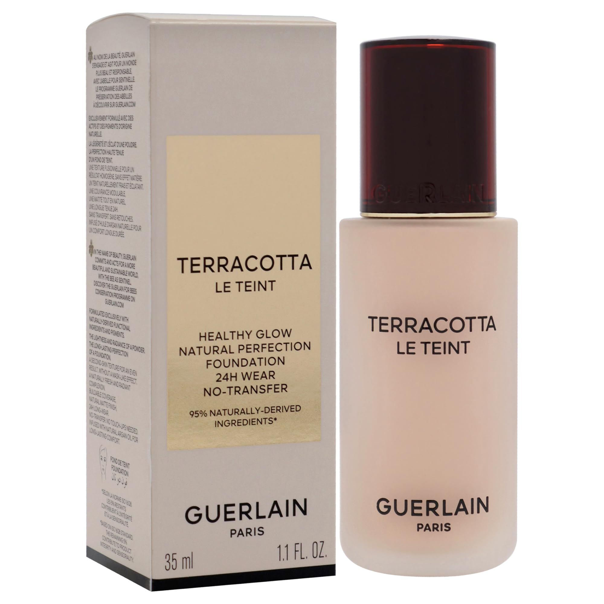 Flacone e confezione. Scritta: Terracotta Le Teint, Guerlain Paris. 35 ml, 1.1 FL OZ. Tonalità 1N.