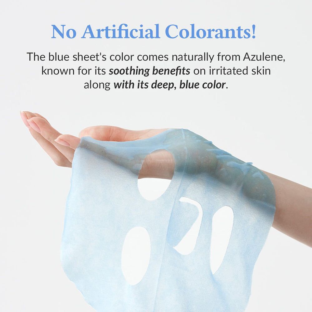 Maschera in tessuto blu il cui colore deriva dall'azulene.