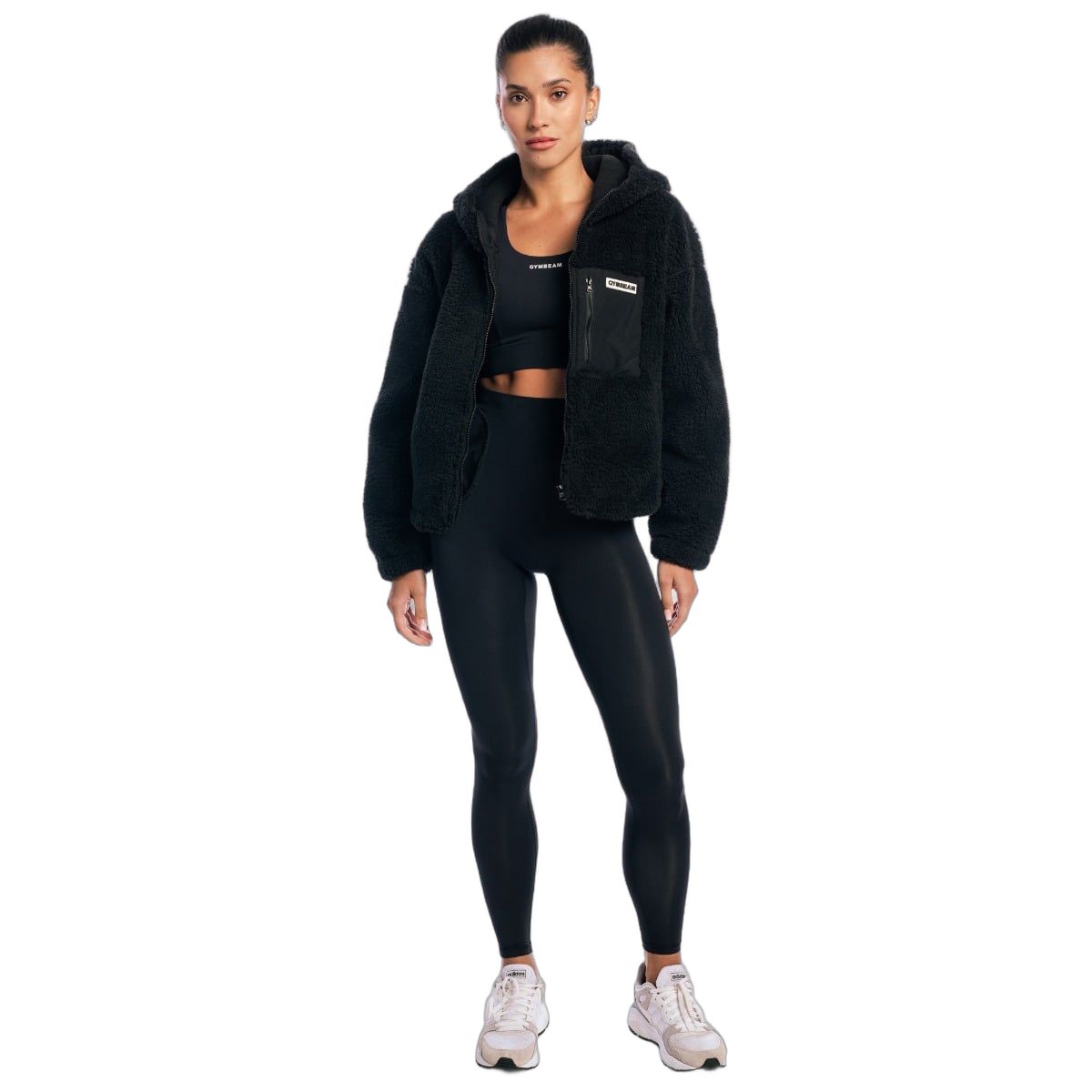 GymBeam Giacca Sherpa donna oversize con cappuccio Black