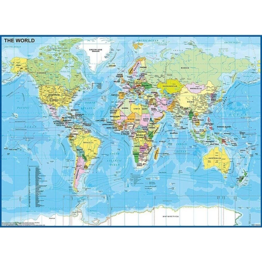 Puzzle Pz. Die Welt 200T xxl. Mappa del mondo a colori, con confini e nomi dei mari. Bordo blu.