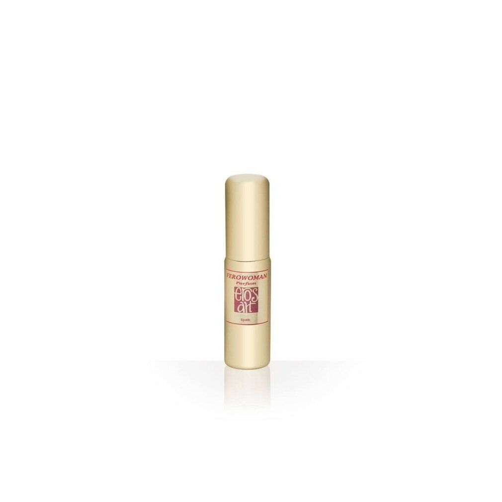 Flacone dorato. Sul flacone si legge "Ferowoman Parfum Eros Art Spain".