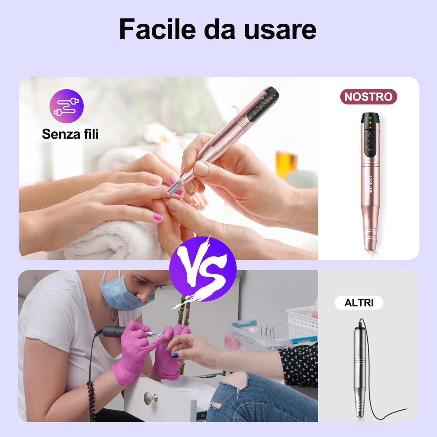 COSLUS set professionale manicure e pedicure 11 in 1 – Rosa