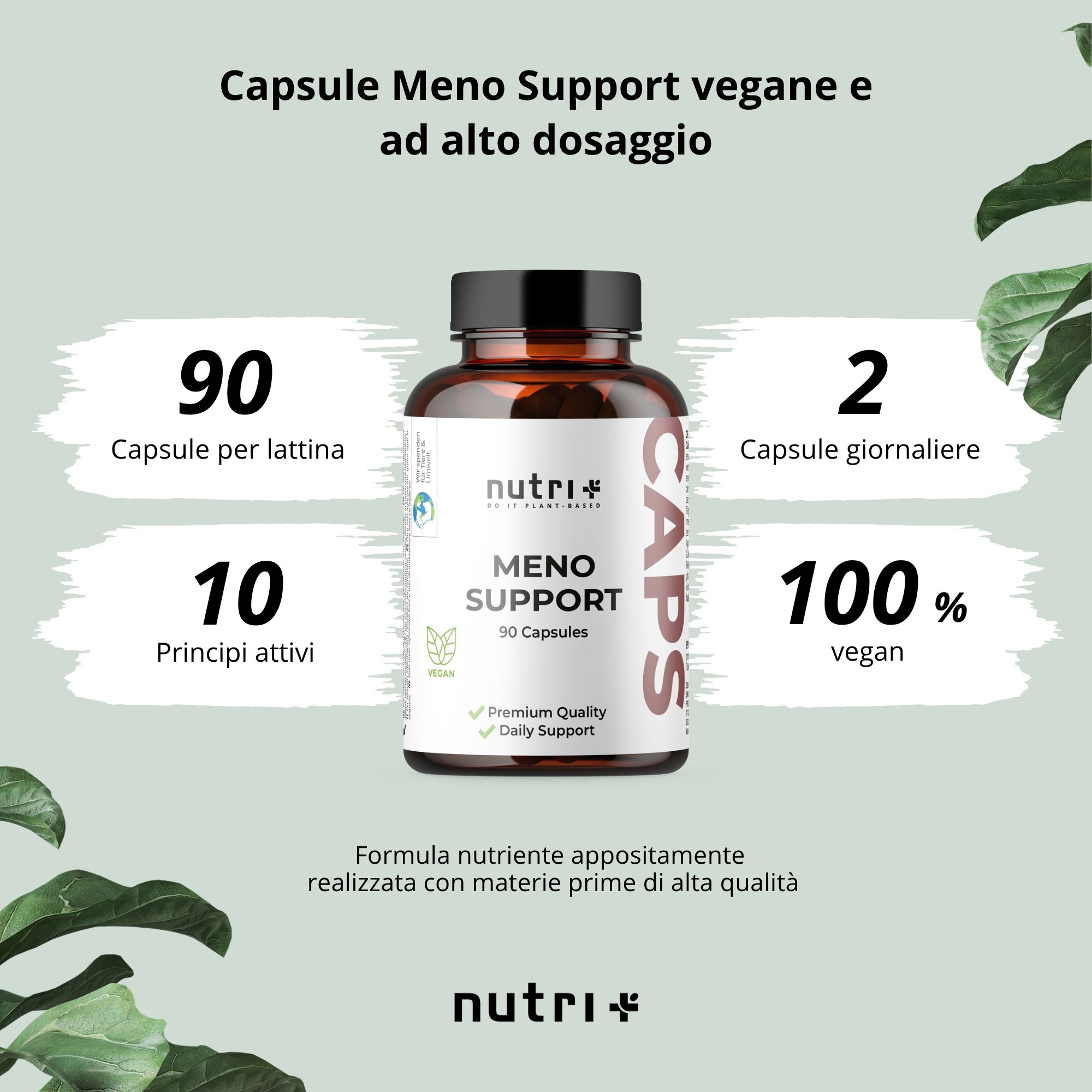 Confronto tra capsule Meno Support e altri prodotti, evidenziando i vantaggi come 100% vegano.