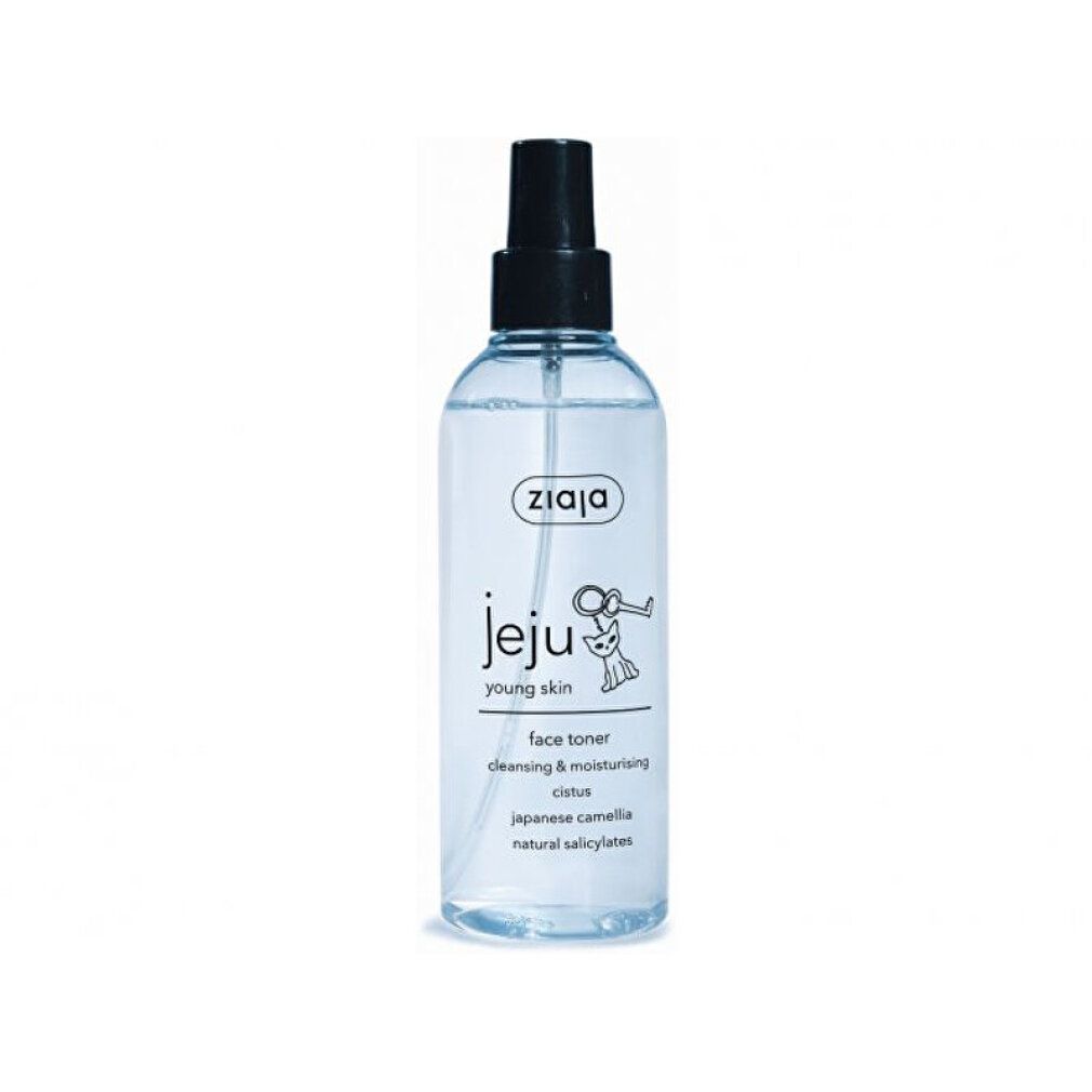 Tonico Viso Ziaja Jeju, 200ml, flacone trasparente con erogatore nero.
