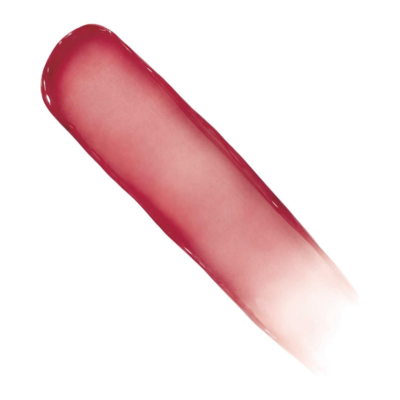 Test colore di un balsamo labbra. Sfumatura da rosso scuro a trasparente. Su sfondo bianco.