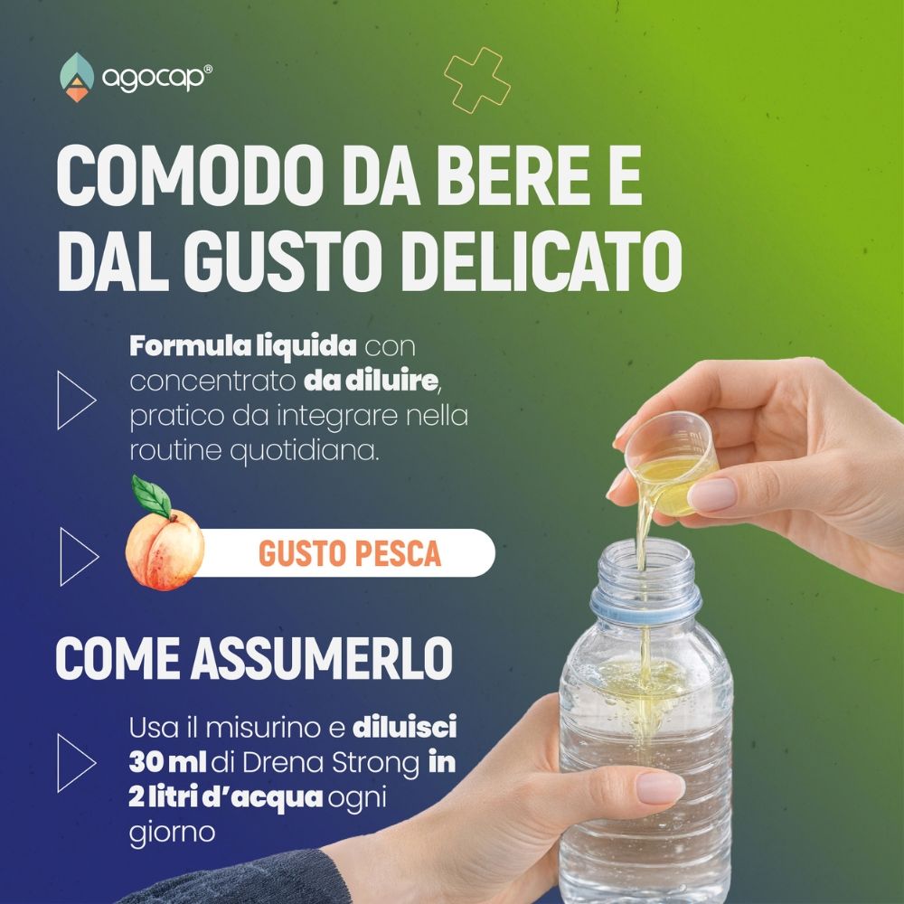 Drena Strong Integratore Liquido Gusto Pesca - Acceleratore metabolismo - Drenante e detox