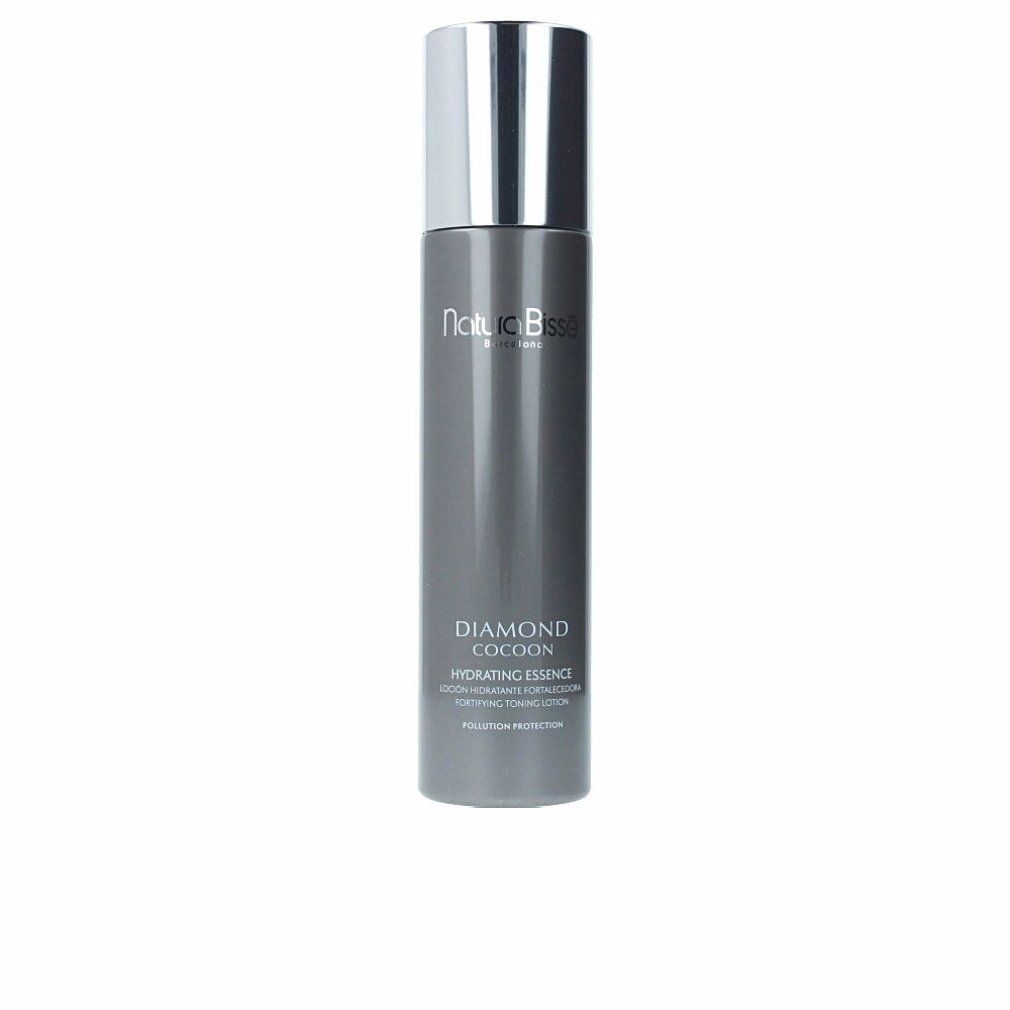Flacone grigio con tappo argentato. Scritta: Diamond Cocoon, Hydrating Essence. Marchio Natura Bissé.