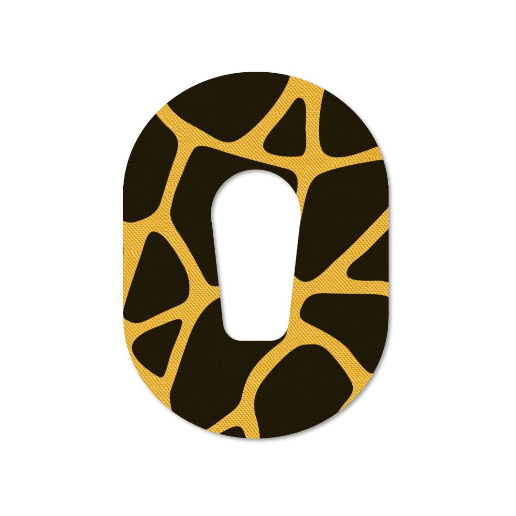 Cerotto ovale con motivo a giraffa. Motivo giallo-marrone, ritaglio centrale. Per Dexcom G6.