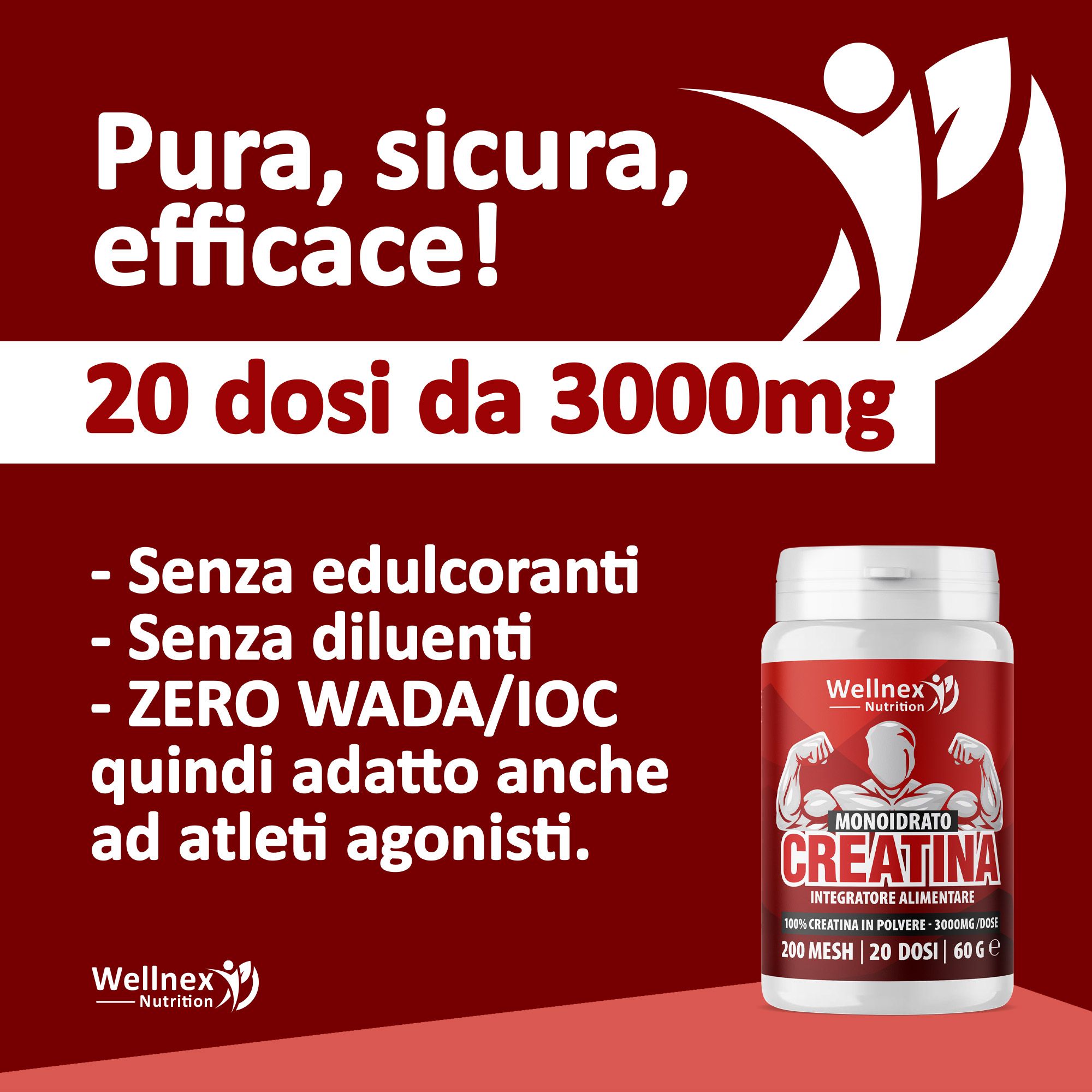 Wellnex Nutrition - Creatina Monoidrato Micronizzata | Pura in Polvere | 200 Mesh
