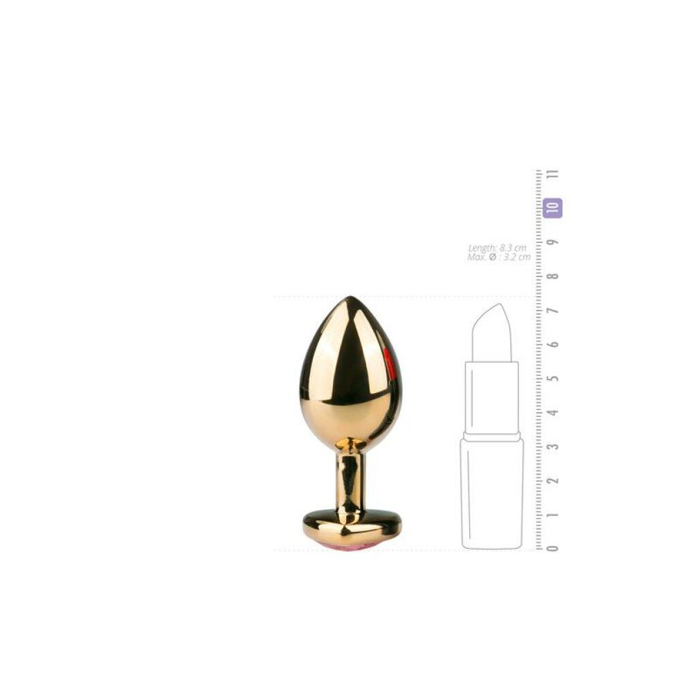 Tappo anale dorato, lunghezza 8cm, diametro 3,2cm.