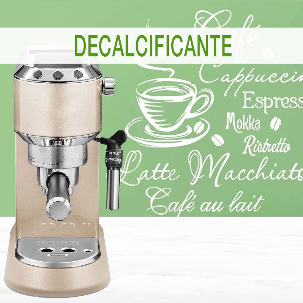 Macchina da caffè. Testo: DECALCIFICANTE.