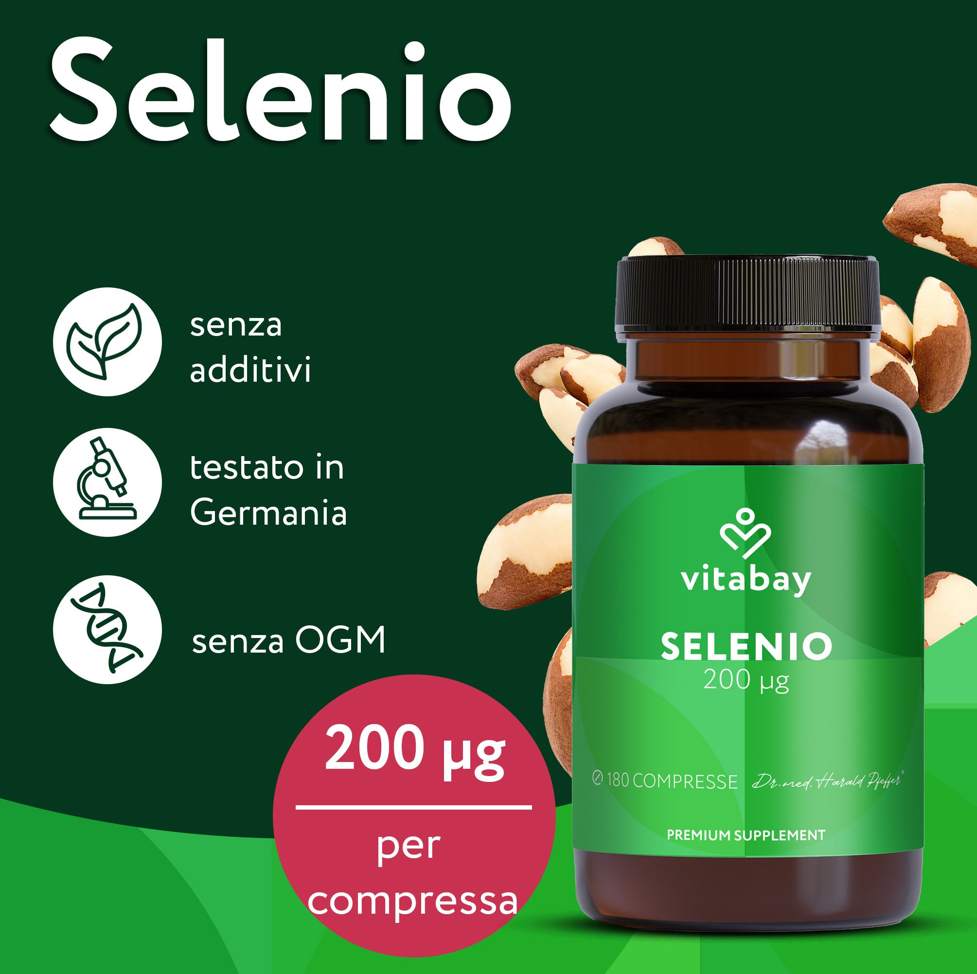 Vitabay Selenio 200 µg: Senza additivi, testato in Germania, senza OGM.