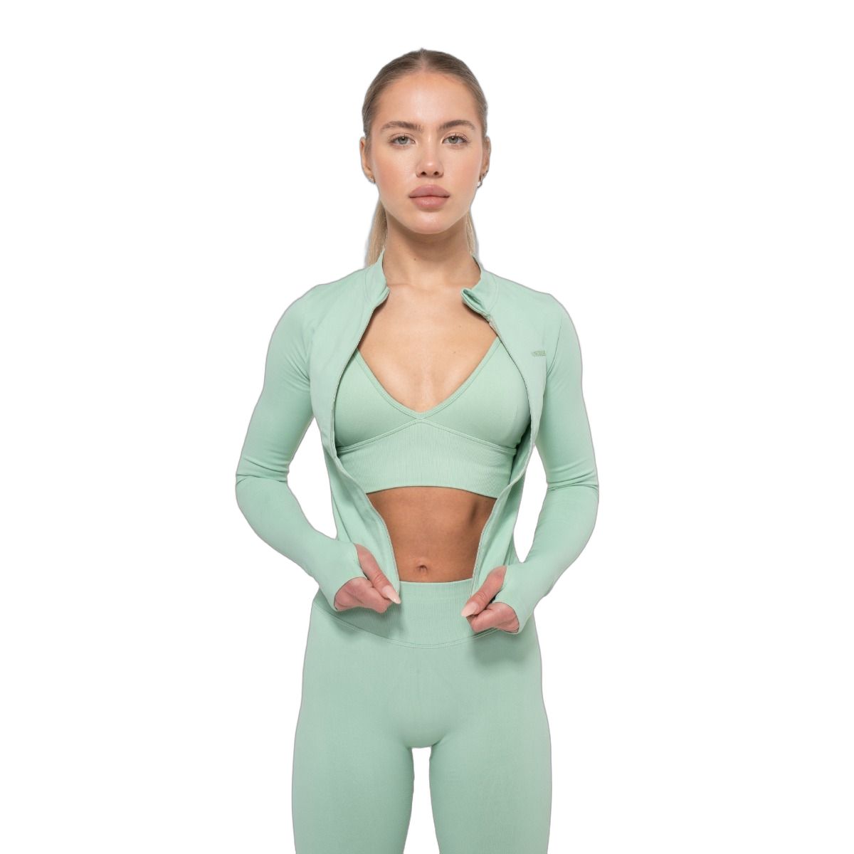 GymBeam Top sportivo donna Luma slim a maniche lunghe con zip Pistachio