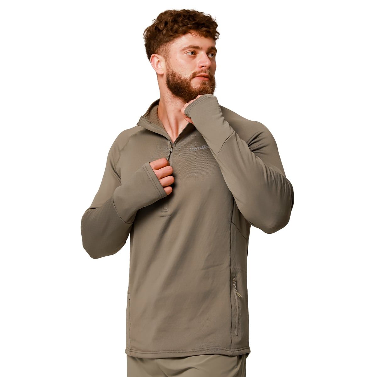 GymBeam Felpa uomo Pulse Running 1/2 zip senza cappuccio Vetiver