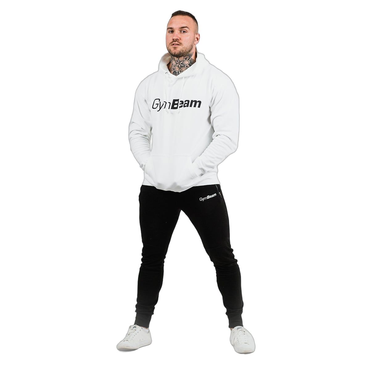 GymBeam Felpa uomo PRO con cappuccio regular bianca
