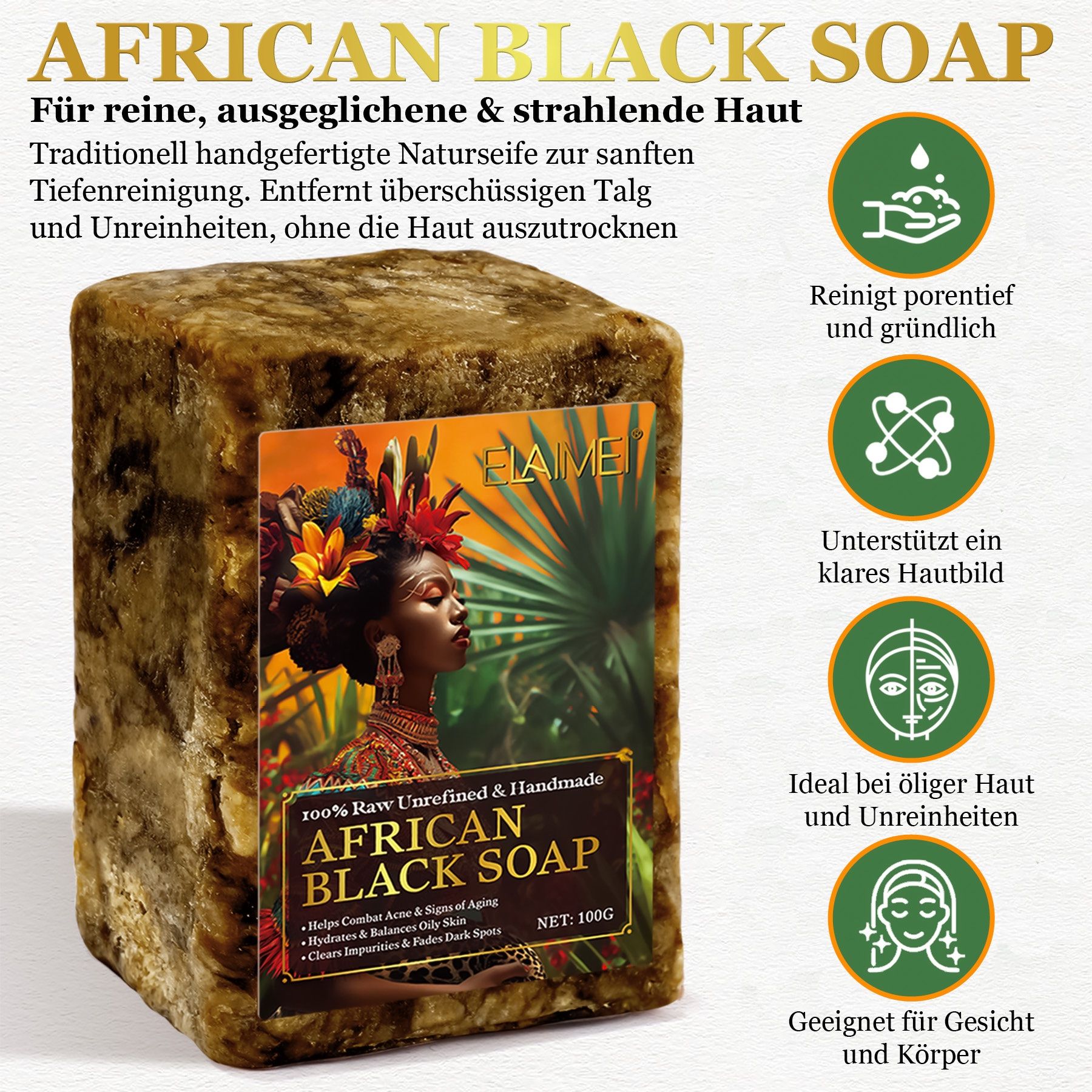 Aliver Sapone nero africano naturale per la cura della pelle
