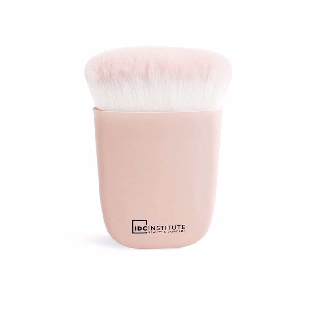 Pennello per polveri con manico rosa e setole bianche. Logo IDC INSTITUTE.