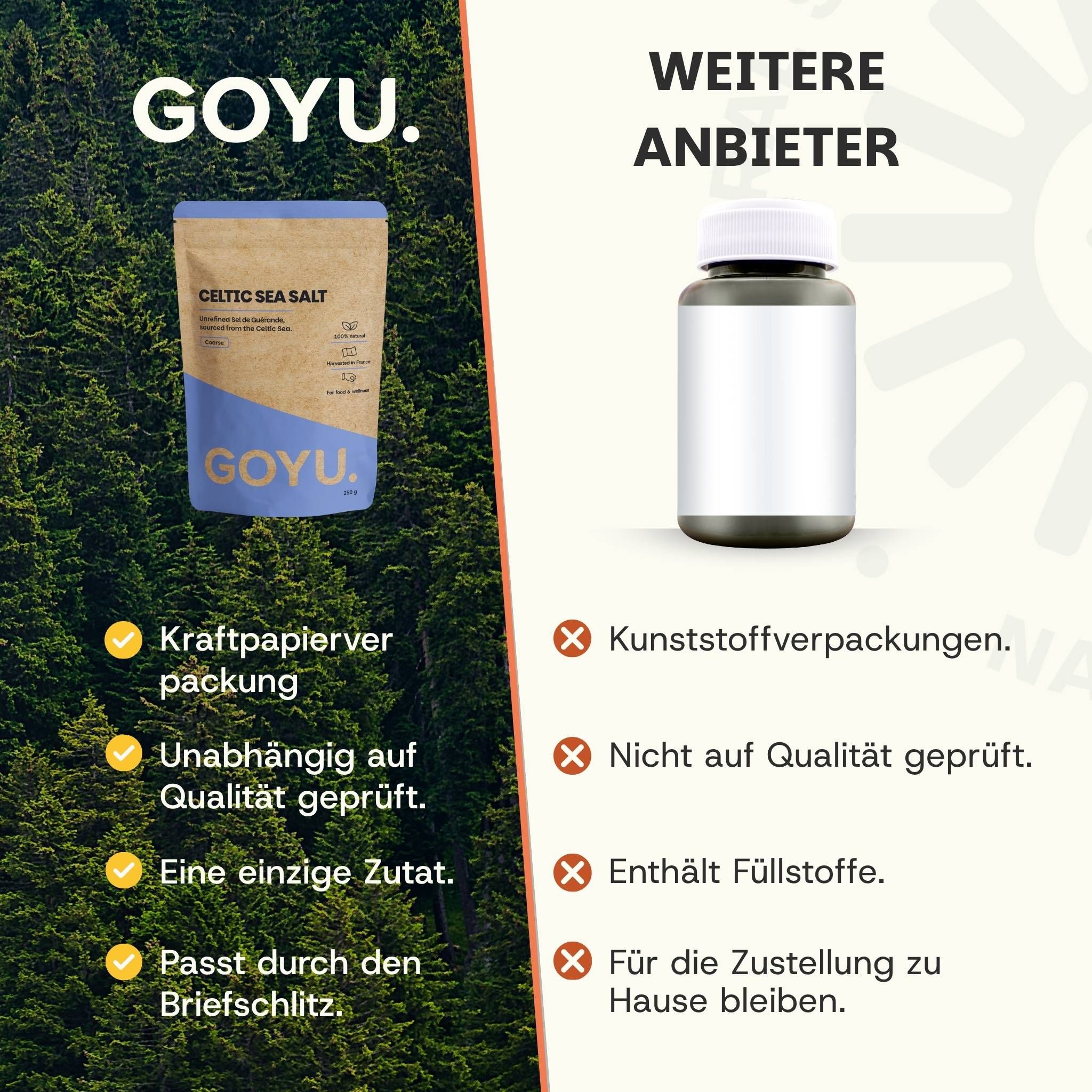 Confronto tra "Celtic Sea Salt" in confezione di carta kraft e prodotto concorrente.