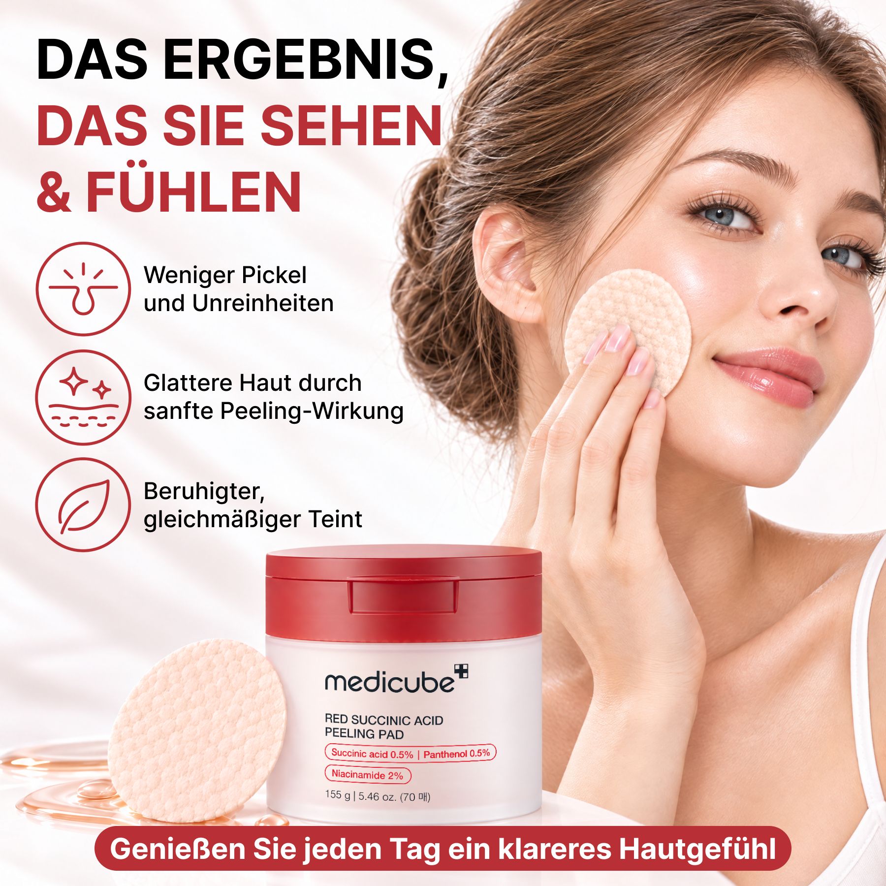 Medicube BHA, AHA Dischetti detergenti per il viso con acido succinico, niacinamide e pantenolo